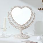 XPXKJ 7Inch Heart Shaped Mirror, 360°Two-Sided Magnifying Aesthetic Mirror, Coquette Room Decor Vanity Mirror for Desk,3X Magnification Bathroom Mirror Bedroom Mirror (Heart Shaped, Beige)