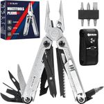 BIBURY Multitools, Multi Tool Foldable Pliers with Upgraded Scissors and Strap Cutter, Stainless Steel Multitools with Nylon Pouch, Ideal for Camping, Outdoor, Repairing - Gift for Dad Men - Black