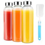 Luxfuel 18 oz Glass Bottles with Lids, Reusable Glass Juice Bottles with Stainless Steel Cap for Juicing,Refrigerator,100% Leak Proof, BPA Free Eco Friendly,Glass Bottle Set of 3