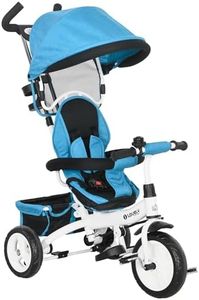 HOMCOM Tricycle bébé évolutif 6 en 1 vélo Poussette bébé avec poignée de poussée, auvent Amovible, Ceinture de sécurité à 5 Points, Rangement, Repose-Pieds, Frein, pour Enfants de 1 à 5 Ans, Bleu