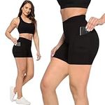 SATINA High Waisted Black Biker Shorts for Women with & Without Pockets | Workout Shorts for Gym, Running, Yoga & More | 13 & 20 Cm Inseam