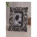 Duadecor Wooden Hand Carved Photo Frame for Wall Mounted and Tabletops Display - 5 x 7 Picture Frame - Wood Carving Decorative Home Décor Accessories Distressed Finish (Antique Silver)