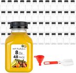 8 oz Juice Bottles with Caps for Juicing - Reusable Plastic Bottles with Lids - 8 Oz Drink Containers for Mini Fridge, Juicer Shots, Small Water Bottles - Includes Labels, Brush & Funnel - (48 Pack)