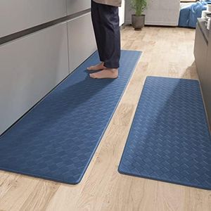 Color G Kitchen Rug 45 x 75 + 44 x 150 cm, Anti Fatigue Kitchen Mats Non Slip Washable, Oil Resistant, Waterproof Leather Kitchen Carpet Runners for Kitchen, Dining Room, Living Room, Office (Blue)