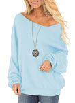 RANPHEE Womens Long Sleeve Fall Tops Light Blue Off One Shoulder Sweater Loose Fashion Trendy Clothes Shirts Hoodies Pullovers Sweatshirt XL