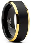 Metal Masters Co. Mens Tungsten Ring Black Goldtone Wedding Band Beveled Edges Comfort-fit 8MM 15