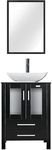 eclife 24" Modern Bathroom Vanity Sink Combo Black Stand Cabinet with White Curved Ceramic Vessel Sink & Water Save Faucet & Pop Up Drain (T32)