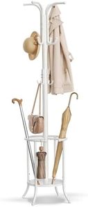 SONGMICS Porte-manteau, Portant à Vêtements avec Porte-parapluie, 12 Crochets, Structure Métallique, Hauteur 175 cm, pour Entrée, Salon, Chambre, Blanc Perle RCR011W01