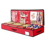 SumDirect Wrapping Paper Storage Containers - Red Underbed Gift Wrap Organizer Bags, 14x40inch Christmas Gift Wrap Organizer Fits Up to 24 Rolls