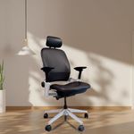 Steelcase Leap Chair with Headrest | 12 Years Warranty | DIY Assembly | Lumbar Support | Support up to 181 kg | Ergonomic Chair for Office and Home | Montana Leather | Black |