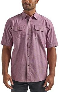 Wrangler Men's Short Sleeve Classic Twill Button Down Shirt, Tawny Port Chambray, Medium US