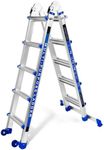 Wolec Ladder 17FT, A Frame 5 Step Telescoping Ladder with Stabilizer Bar & Wheels, Heavy Duty 330lbs Max Capacity,Collapsible Multi Position Ladder for Home, Rv, Outdoor-Blue