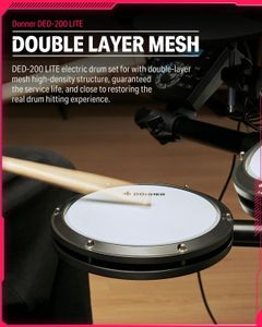 Donner DED-200 Lite Electronic Drum Kit – 450 Sounds, USB MIDI, Mesh Pads, Headphones, Sticks, 40 Lessons