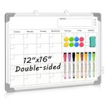 AMUSIGHT Whiteboard Calendar Dry Erase Calendar for Wall, 16" x 12" Small Magnetic Dry Erase Board Hanging Double-Sided, Calendar Whiteboard for Drawing, Kitchen, Planning, Memo, School, Home, Office