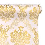 Angel Kiss Wallpaper Roll Gold Damask Shelf Liner Self-Adhesive 60 * 200CM Drawer Covering PVC Paper Upgrade Old Furnitures Looking