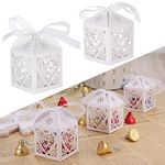 Fentar 50 x Party Favour Box (5 x 5 x 7 cm) Laser Cut Wedding Favour Box White Candy Box for Wedding Favours for Guests Wedding Decoration for Weddings, Christenings, Birthdays