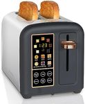 SEEDEEM Toaster 2 Slice, Stainless Steel Bread Toaster with LCD Display and Touch Buttons, 50% Faster Heating Speed, 6 Bread Selection, 7 Shade Settings, 1.5''Wide Slots Toaster with Cancel/Defrost/Reheat Functions, Removable Crumb Tray, 1350W, Dark Chocolate