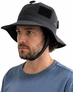 Hevto 3mm Neoprene Surf Bucket Hat with GBS Seams, Extended Wide Brim Water Sports Sun Hat, Floating Wave Cap with Adjustable Chin Strap for Surfing Kayaking Fishing Jet Ski SUP (Black)