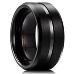 King Will 10mm Black Tungsten Carbide Wedding Band Ring Polished Finish Grooved Center Comfort Fit(12.5