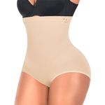 FIT PICK Nylon High Waist Tummy Tucker Women Shapewear, Tummy Tucker Panties For Women With Anti- Rolling Strips, Tummy Control Body Shaper Beige, Medium