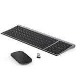 Rechargeable Wireless Keyboard Mouse, seenda Ultra Thin Quiet USB Keyboard and Mouse Set with Numeric Keypad QWERTY UK Layout for Windows PC Laptop Computer-Space Gray