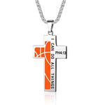 Susook Basketball Cross Necklace for Men Bible Verse I CAN DO All Things Stainless Steel Sport Pendant for Men, Stainless Steel, No Gemstone