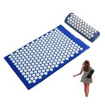 Acupressure Mat and Pillow Set, Eco-Friendly Upgraded Soft Spike Acupuncture Mat, Back Neck Sciatic Pain Relief Massage Mat with Thick Carry Bag for Yoga Stress Relief Muscle Relaxation - Blue