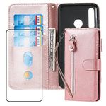 PartyUnix Compatible for Huawei Honor 10i Flip Zipper Wallet Case [3 Card Slot+2 Wallet][1& Wrist Strap][Kickstand] Magnetic Leather Shockproof with 1& Tempered Glass Screen Protector,Pink