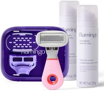 Flamingo Travel Razor Kit for Women – Body & Pubic Razor – Mini Handle, 2 Blade Refills, 2 Travel Size Foaming Shave Gels & Vented Travel Case – Perfect Stocking Stuffer