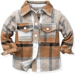 ALLureLove Toddler Boys' Girls' Flannel Plaid Shirt Button Down Long Sleeve Jacket Lapel Shacket Coat Tops Casual Outwear(Coffee,4-5T)