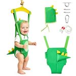 FUNLIO Baby Jumper with a Ceiling Hook for 6-24 Months, Baby Door Jumper for Indoor/Outdoor Play, Jumper Doorway with Adjustable Chain, Easy to Assemble & Store (with a Ceiling Hook) - Green Dinosaur