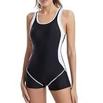 Oweisong Women’s One Piece Swimsuits Athletic Training Boyleg Swimming Suit Sports Bathing Suits Tummy Control Monokini White