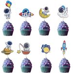 Arthsdite 24pcs Space Astronaut Cupcake Toppers Rocket Planet Trip to the Moon Cupcake Picks Decorations for Baby Shower Boys Girls Birthday Outer Space Themed Party Cake Decorations Supplies