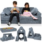 Lunix LX15 14pcs Modular Kids Play Couch, Child Sectional Sofa, Fortplay Bedroom and Playroom Furniture for Toddlers, Convertible Foam and Floor Cushion for Boys and Girls, Gray