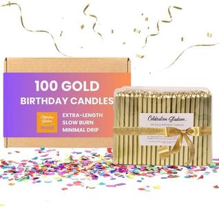 Celebration Stadium Tall Gold Birthday Candle Holders for Cake and Table Decorations, Perfect for Milestone Birthdays, Elegant Gold Birthday Candles, Ideal for Celebrations, 100 Pieces, 3.25 Inches
