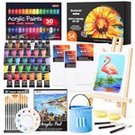 Shuttle Art 54 Pack Acrylic Paint Set, Acrylic Painting Set with 30 Colours Acrylic Paint, Wooden Table Easel, Blank Canvas, Paint Brushes, Palette, Art Painting Set for Kids Adults Beginner Artists