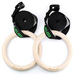 MUEUSS Gymnastic Rings Wooden Gym Rings with Adjustable Straps, Fitness Rings, Exercise Rings, Heavy Duty Gym Equipment for Training Workout, Strength Training, Gymnastics, Olympic, Pull Ups 28mm