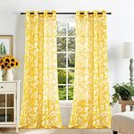 XTMYI Yellow Sheer Pattern Curtains for Living Room 84 Inches Long,Spring Decor Lightweight Leaf Floral Printed Curtains for Bedroom Dining Room 84 Inch Length 2 Panels Set,Mustard Yellow and White