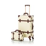 COTRUNKAGE Vintage Check in Luggage Set 2 Piece, Cute Suitcase Trunk with Weekender Bag for Women and Men, Beige, 12/24 Inch