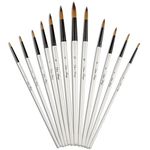 Paint Brushes, ASelected 12pcs Round Paint Brush Set for Watercolor Oil Acrylic Crafts Rock Face Painting (White)