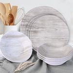 Melamine Dinnerware Set - 12 pcs Melamine Plates Indoor and Outdoor use Wood Grain Plates and Bowls Dinnerware Sets Summer Fall Camping Dish Set for 4 Dishwasher Safe (gray)