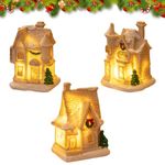 Christmas Village Houses Set 3Pcs LED Light Up Christmas Ornament Kits Christmas Resin Ornament Buildings Scene Christmas Decorations Luminous Snow House Holiday Lighting Xmas Party Decor (Tree)