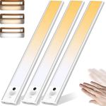 Under Cabinet Lighting Motion Sensor, 3Pack 3 Light Color Under Cabinet Light, Motion Sensor Light Indoor, Dimmable Magnetic Rechargeable Battery Operated Led Lights for Kitchen, Closet, Counter-20CM