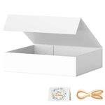 PSHVYM White Gift Box, 11.75x8.45x3.25 In Gift Boxes with Lids for Collapsible Presents Magnetic Closure for T-Shirts, Scarves, Gloves, Books, Robes Clothing Gift Wrap, Contains Ribbon, Card