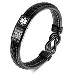 Theluckytag Upgraded Medical Bracelets Men with QR Code Medical Alert ID Bracelets - 7''-8'' Vintage Woven Leather Wristband Stainless Steel Buckle - More Space Save Emergency Medical ID Information,