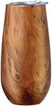 OGGI Thermo Flute 'Celebrate Collection' Stainless Steel Insulated Champagne Flute Tumbler - Wood Grain, 6oz, with Clear sip lid.