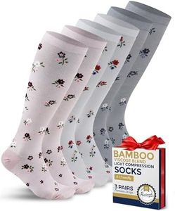 Pembrook Bamboo Viscose Light Compression Socks - 3 Pairs | 8-15 mmHg Light Compression Socks for Women and Men | Mens & Womens Light Compression Socks | Little Flowers