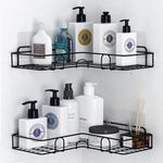 REWOP Bathroom Organiser Without Drill for Wall, Self Adhesive Bathroom Shelf Shower Caddy, Rustproof Bathroom Organizer, No Drilling Wall Mounted Rack (1, Metal Corner 2 Pcs)