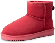 DREAM PAIRS Snow Boots for Women Genuine Suede Faux Fur Lining Classic Water Resistant Anti-Slip Warm Winter Booties Slip On Memory Foam Comfort Short Ankle Boots FuzzyClassic Ⅱ Low Boots,Size 9,Red,SDSB2432W