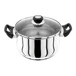 Judge Vista JJ45A Stainless Steel Huge Stockpot with Twin Handles 24cm 5L, Shatterproof Vented Glass Lid, Induction Ready, Oven Safe, 25 Year Guarantee